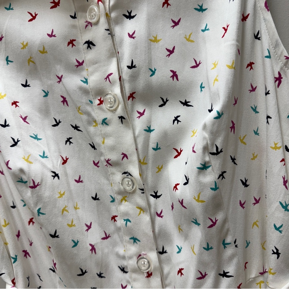 NWT Chetta B White Bird Print Sleevelss Button Down Front Closure Dress Size 12 - Picture 8 of 9